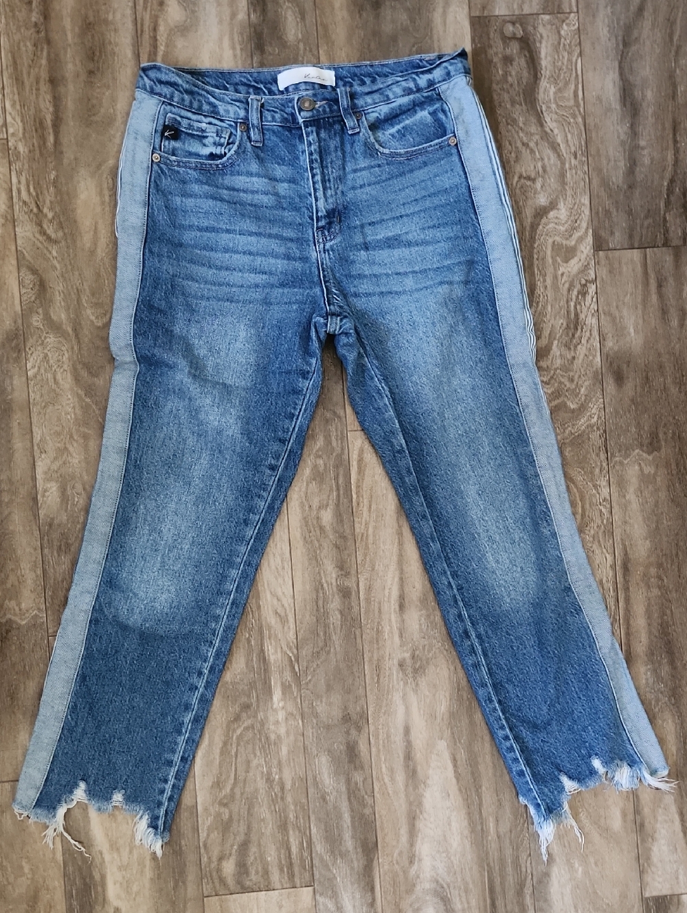 KanCan Two-Tone Blue Ankle Crop Jeans with Side Panels